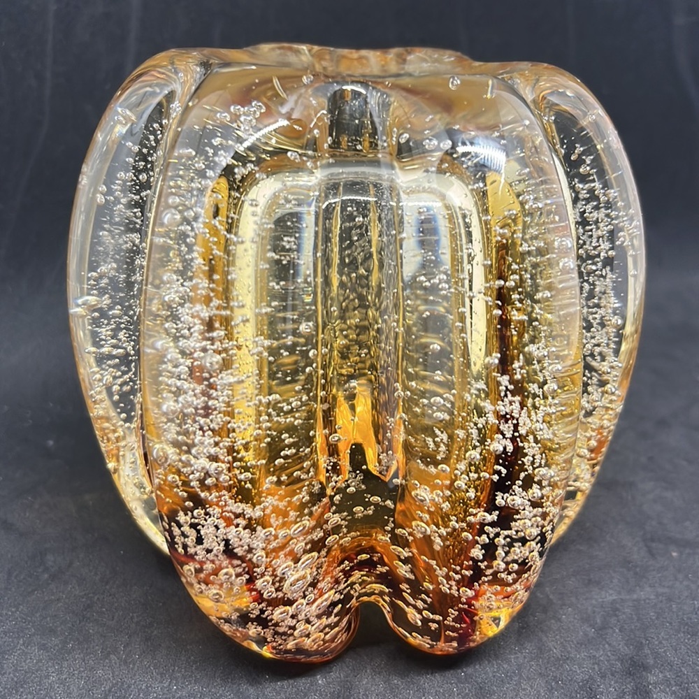 Vintage Rare Tozai Home Bullicante Amber Ribbed Weighted Decorator Glass - Picture 5 of 6